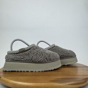 Womens Ugg Tazz Maxi Curly Grey Shearling Lined Platfrom Slippers Size 6 M GUC